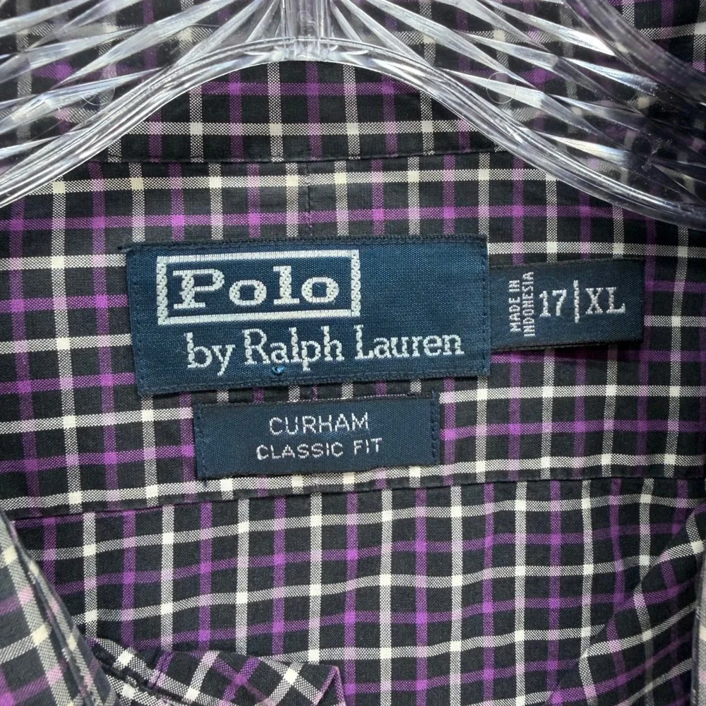 Polo Ralph Lauren Shirt Mens XL Purple Black Plaid‎ Curham Classic Fit Y2K Retro